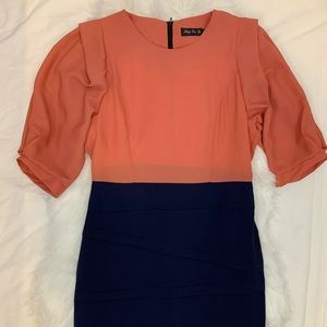 Color Block Navy Peach Tailored Dress